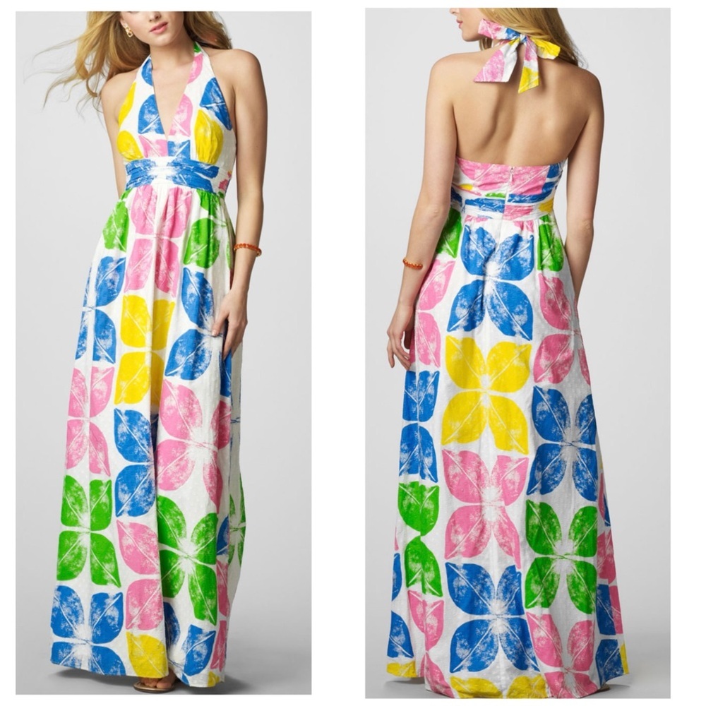 Vintage Lilly Pulitzer Classic White Painters Block Maxine Maxi Dress Size 2